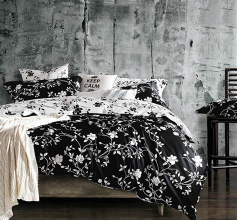 black white floral bedding